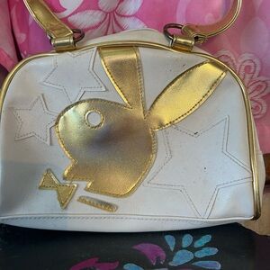 PLAYBOY Gold and White Mini Bag with Iconic Bunny Emblem